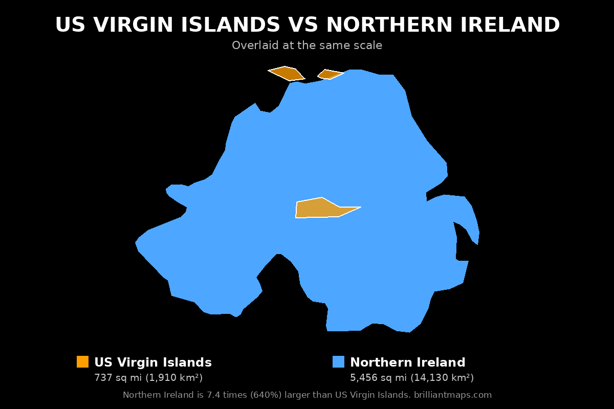 US Virgin Islands vs Northern Ireland Size Comparison Map