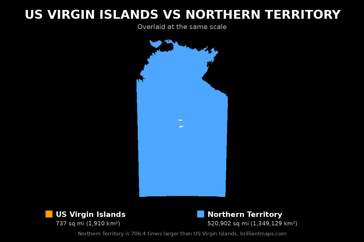 US Virgin Islands vs Northern Territory Size Comparison Map