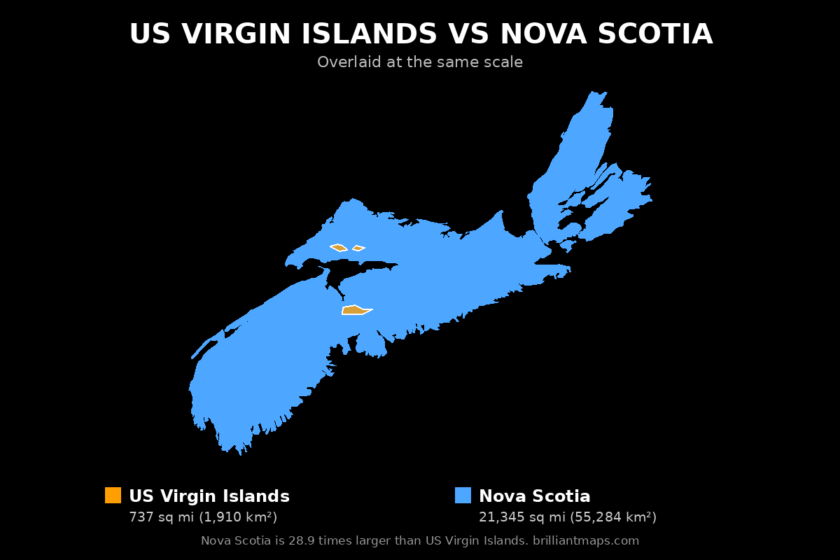 US Virgin Islands vs Nova Scotia Size Comparison Map