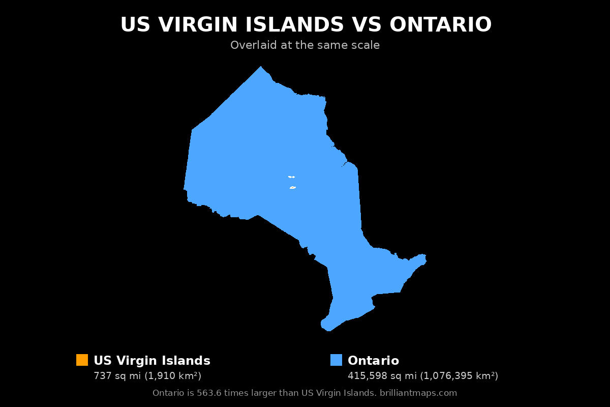 US Virgin Islands vs Ontario Size Comparison Map