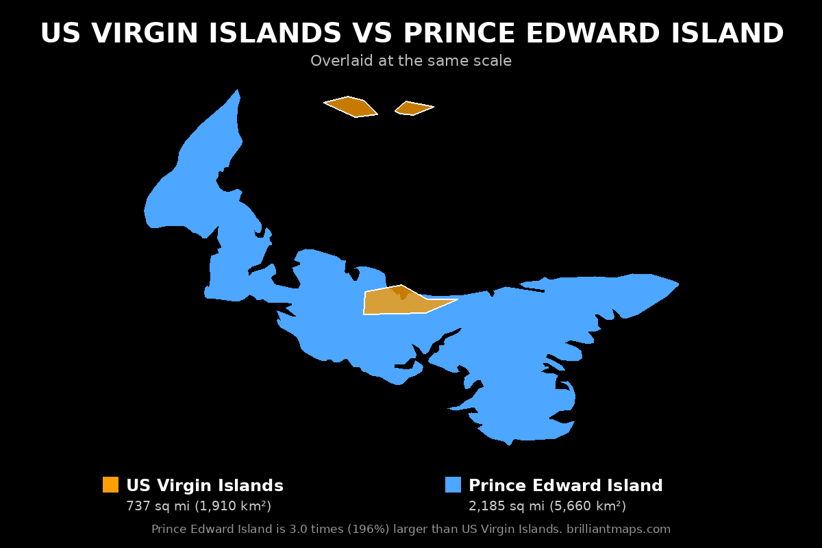US Virgin Islands vs Prince Edward Island Size Comparison Map