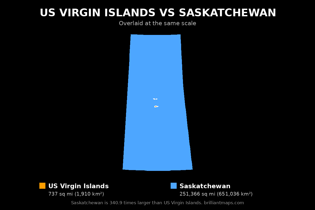 US Virgin Islands vs Saskatchewan Size Comparison Map