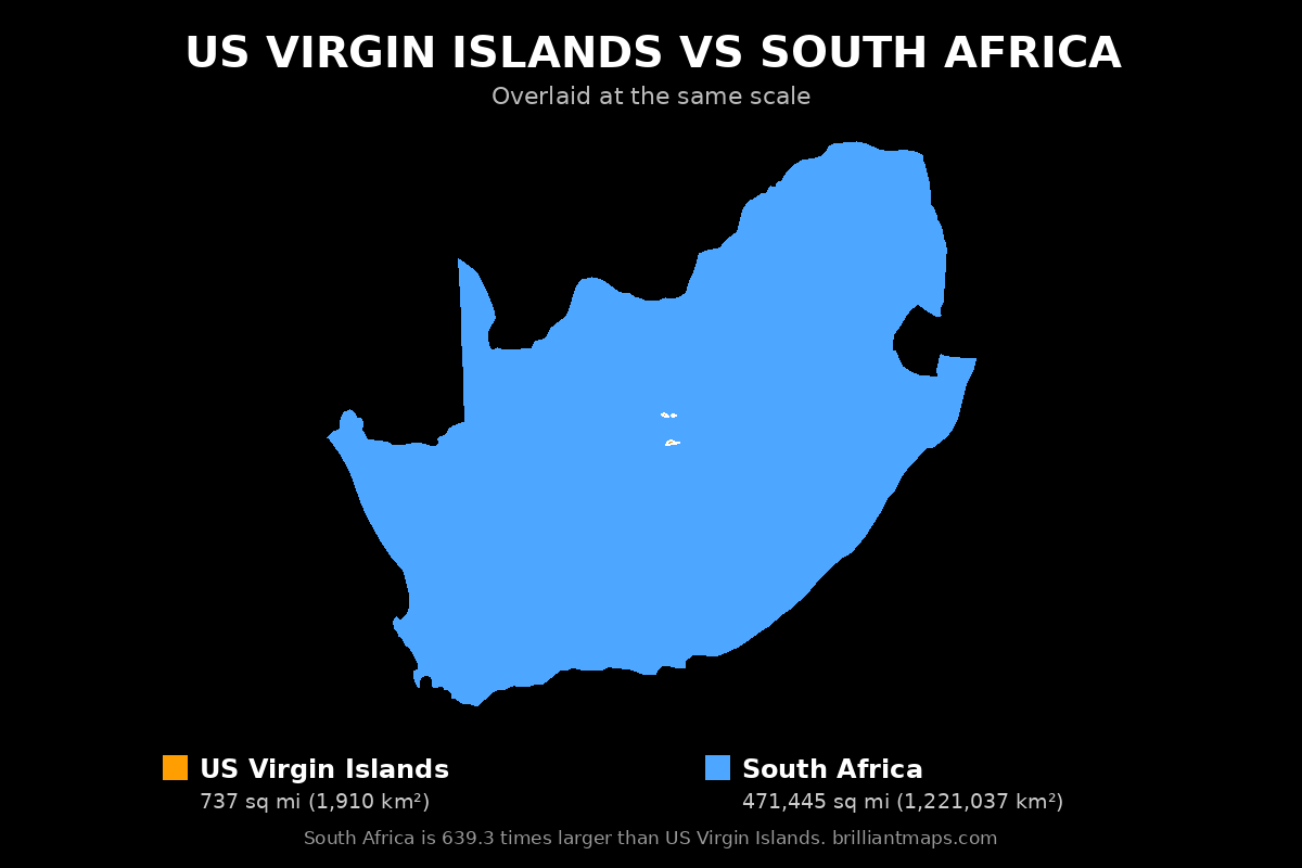 US Virgin Islands vs South Africa Size Comparison Map