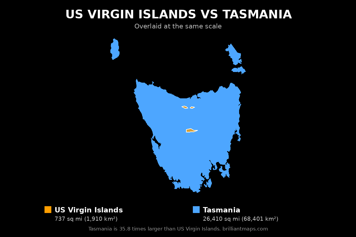 US Virgin Islands vs Tasmania Size Comparison Map