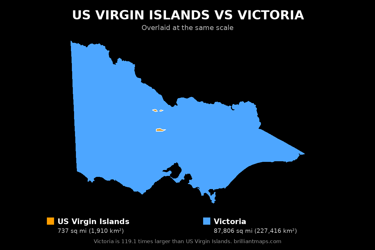 US Virgin Islands vs Victoria Size Comparison Map