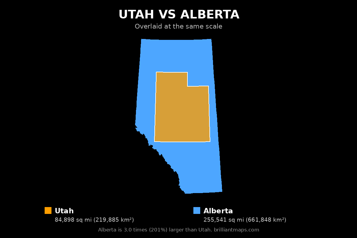 Utah vs Alberta Size Comparison Map