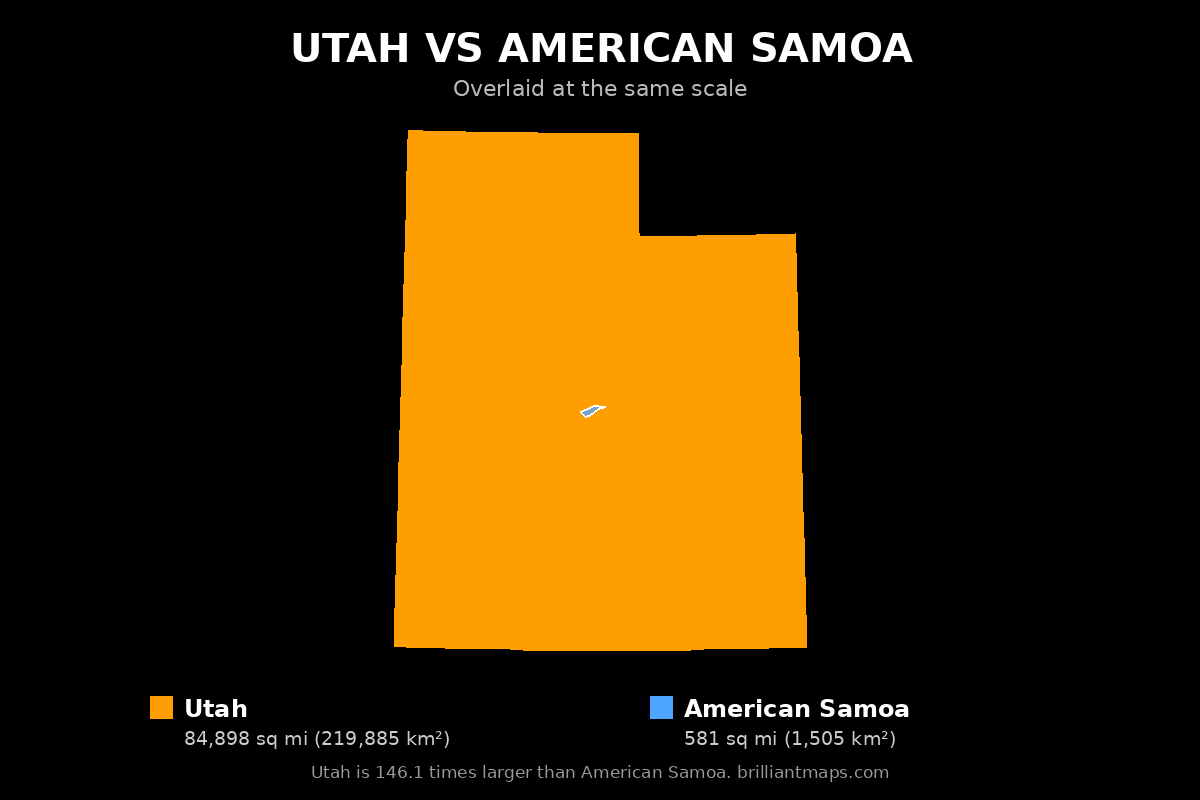 Utah vs American Samoa Size Comparison Map