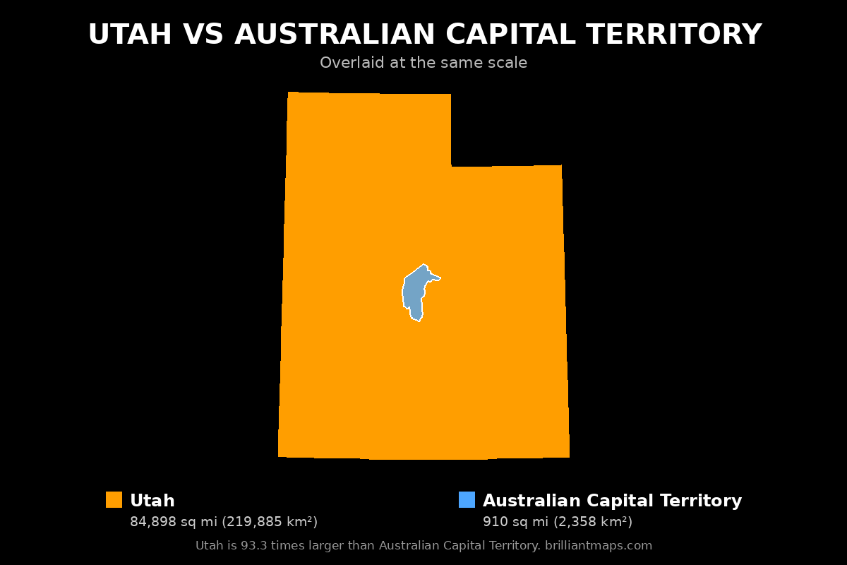 Utah vs Australian Capital Territory Size Comparison Map
