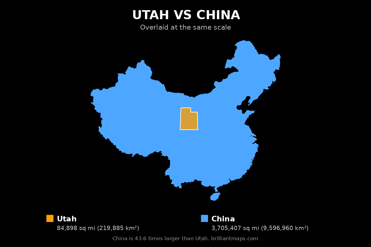 Utah vs China Size Comparison Map