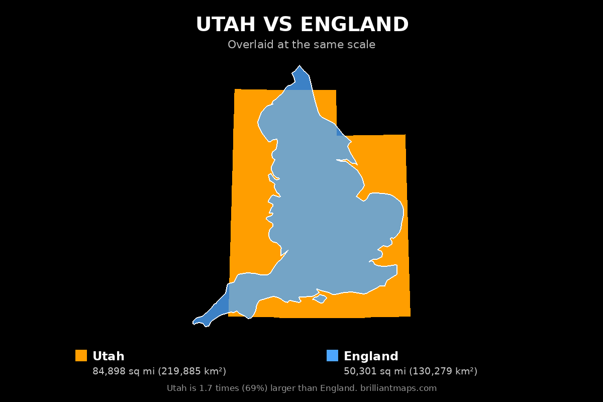 Utah vs England Size Comparison Map