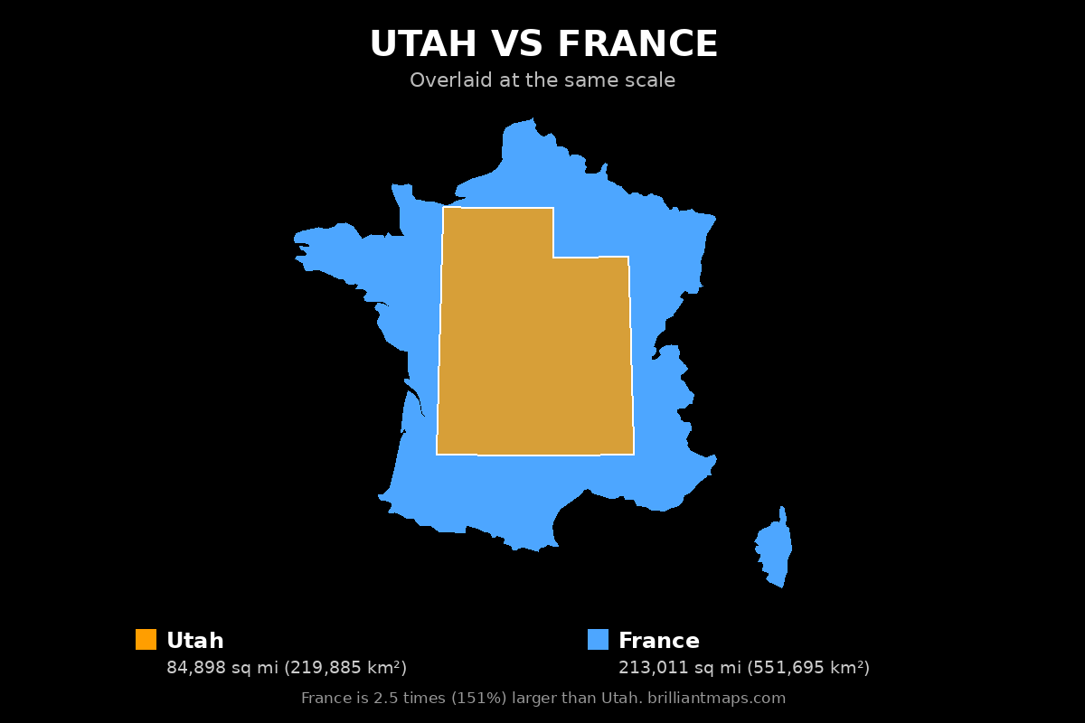 Utah vs France Size Comparison Map
