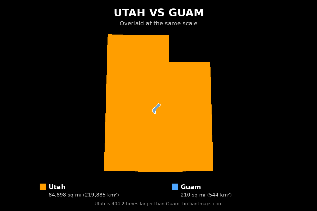 Utah vs Guam Size Comparison Map