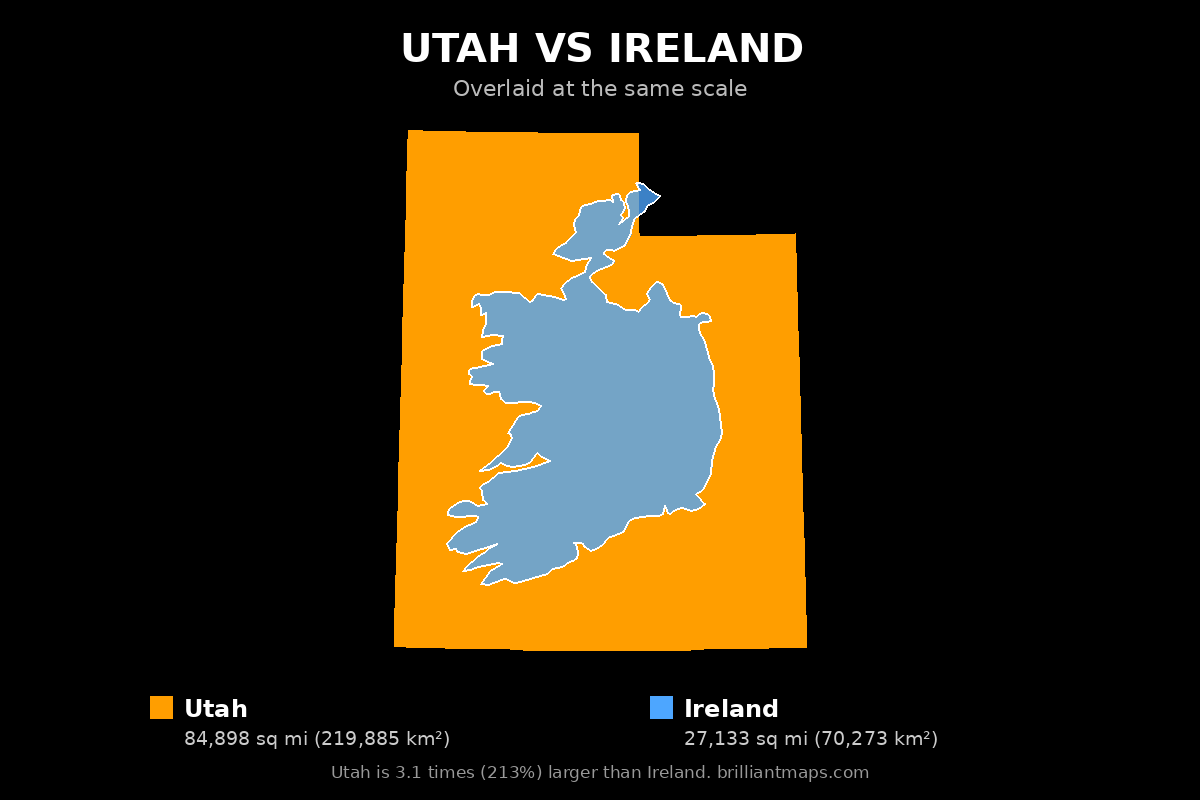 Utah vs Ireland Size Comparison Map