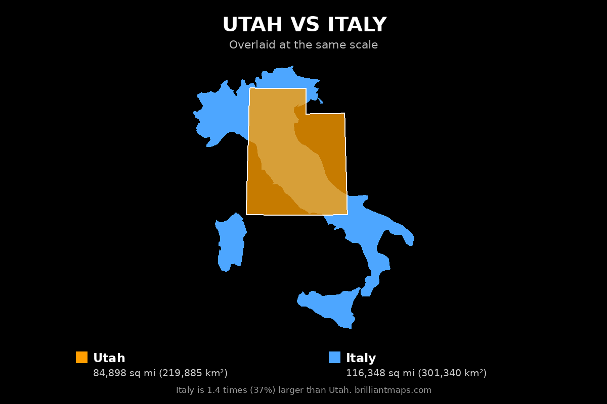 Utah vs Italy Size Comparison Map