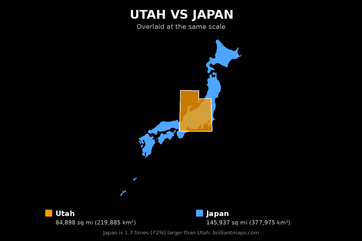 Utah vs Japan Size Comparison Map