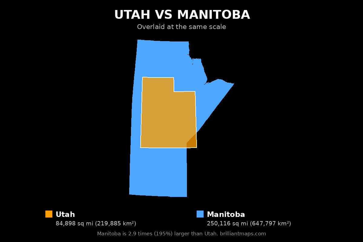 Utah vs Manitoba Size Comparison Map
