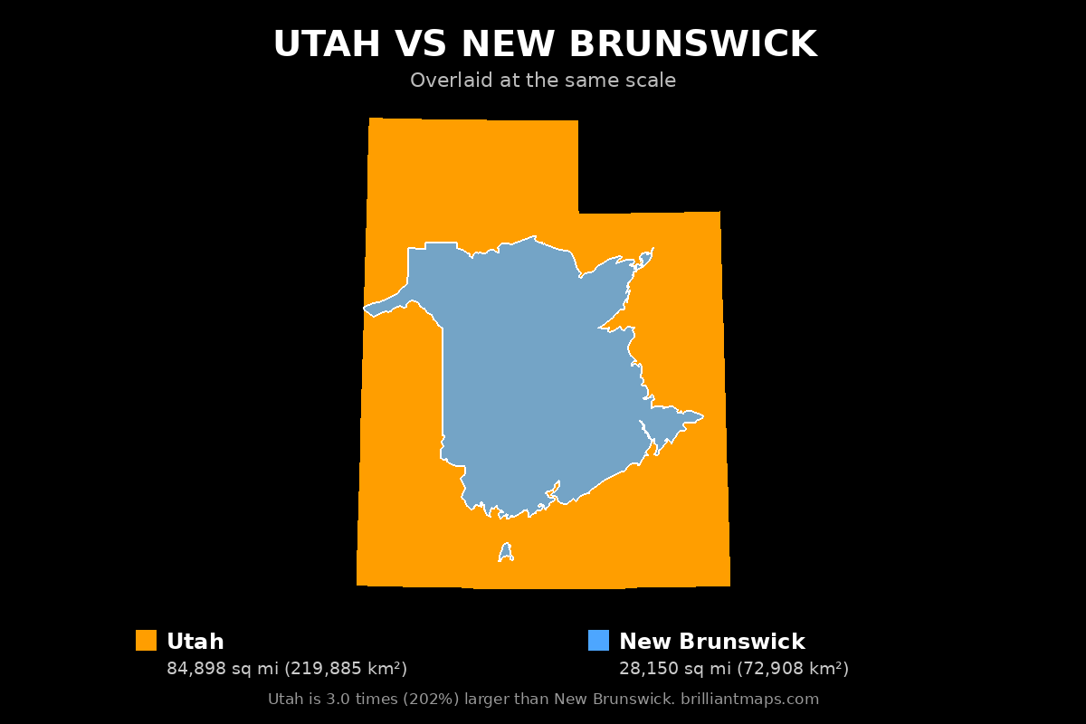 Utah vs New Brunswick Size Comparison Map