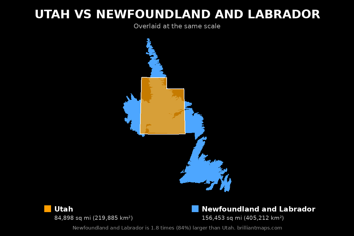 Utah vs Newfoundland and Labrador Size Comparison Map