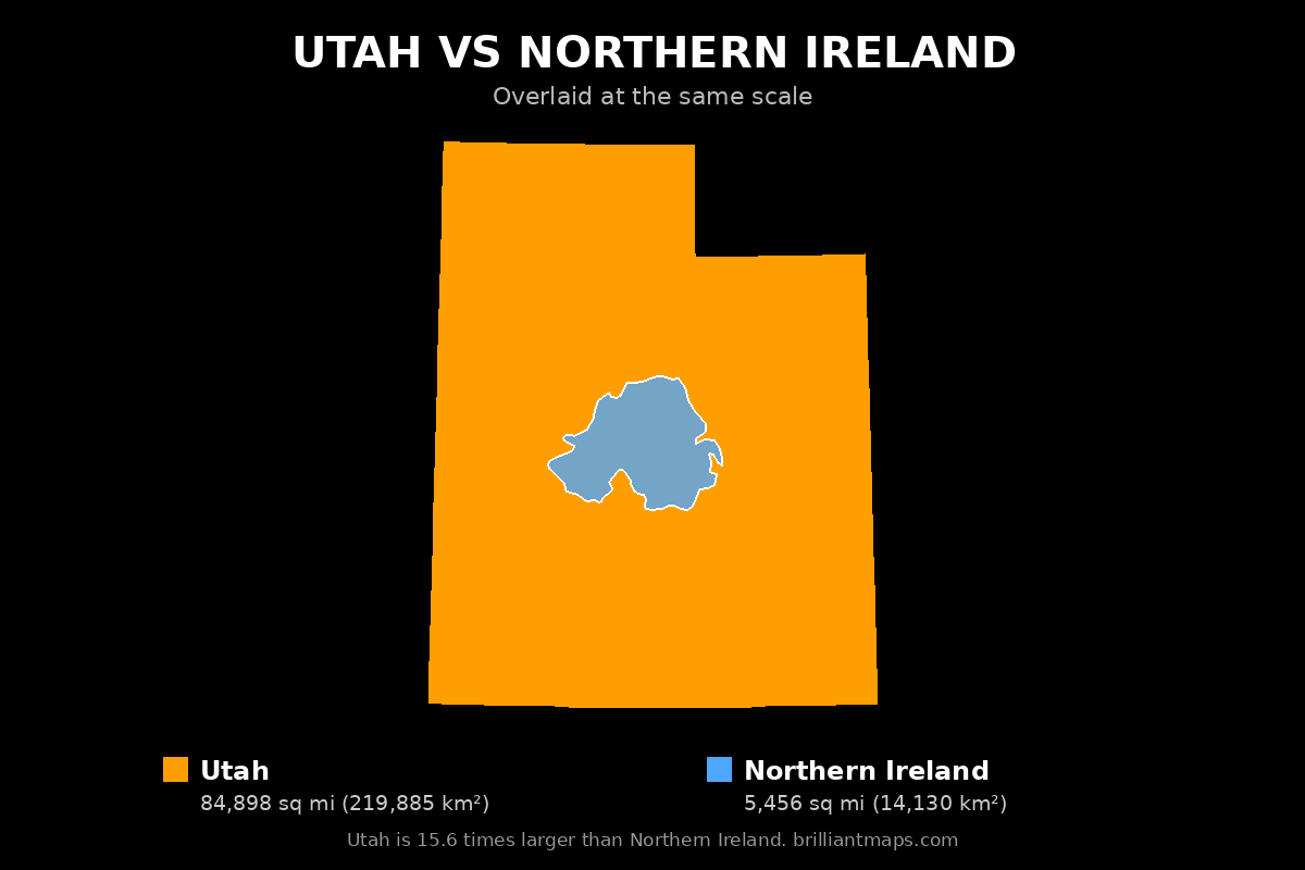 Utah vs Northern Ireland Size Comparison Map