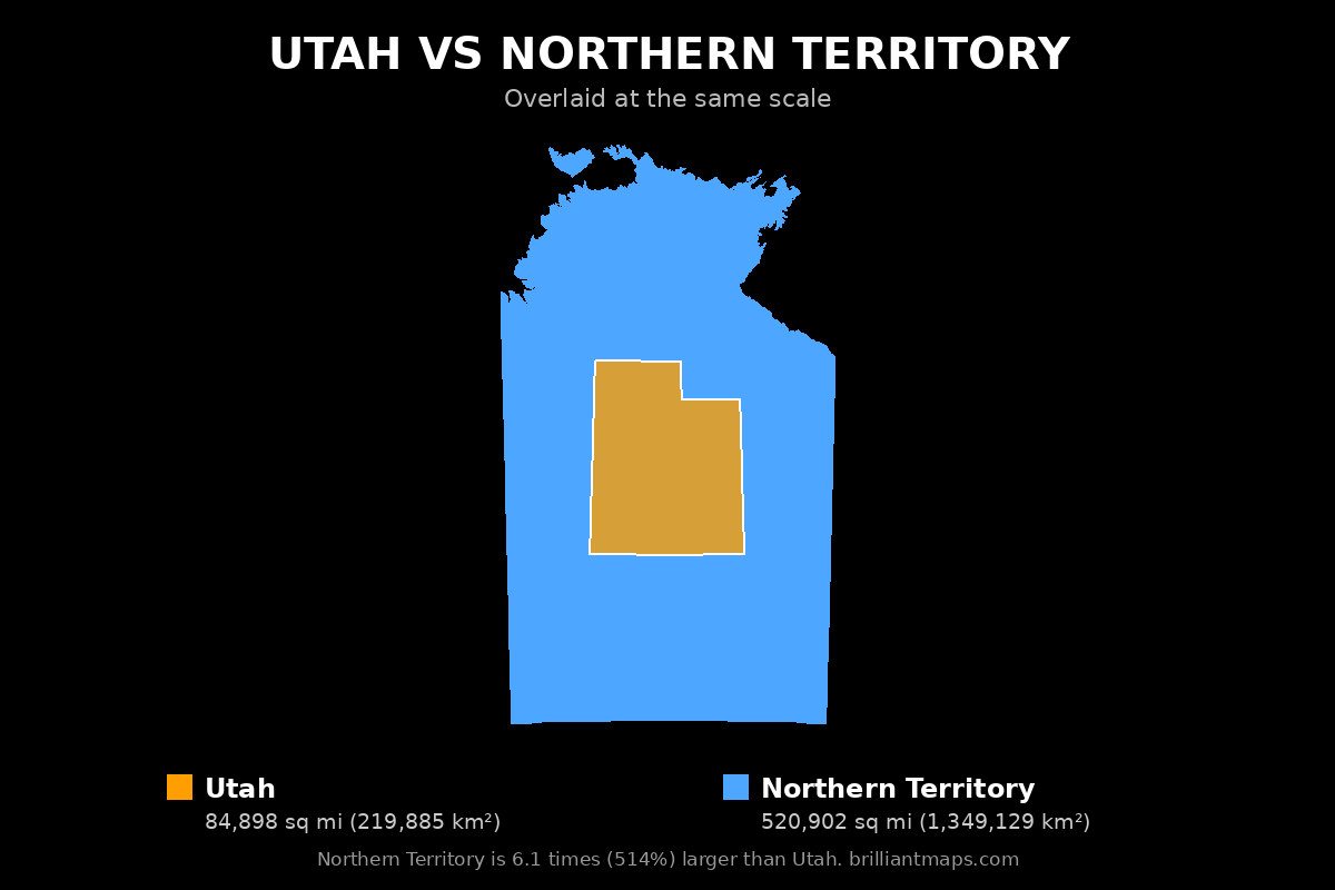 Utah vs Northern Territory Size Comparison Map