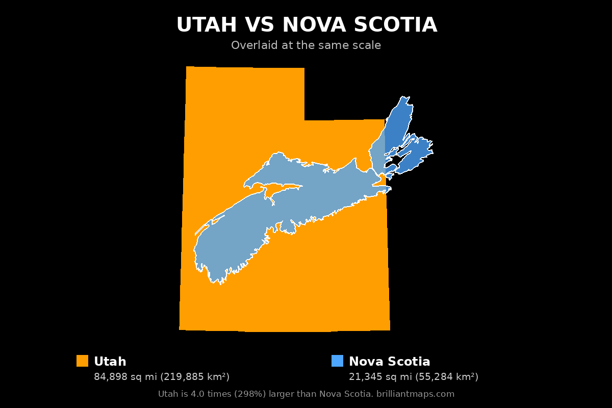 Utah vs Nova Scotia Size Comparison Map