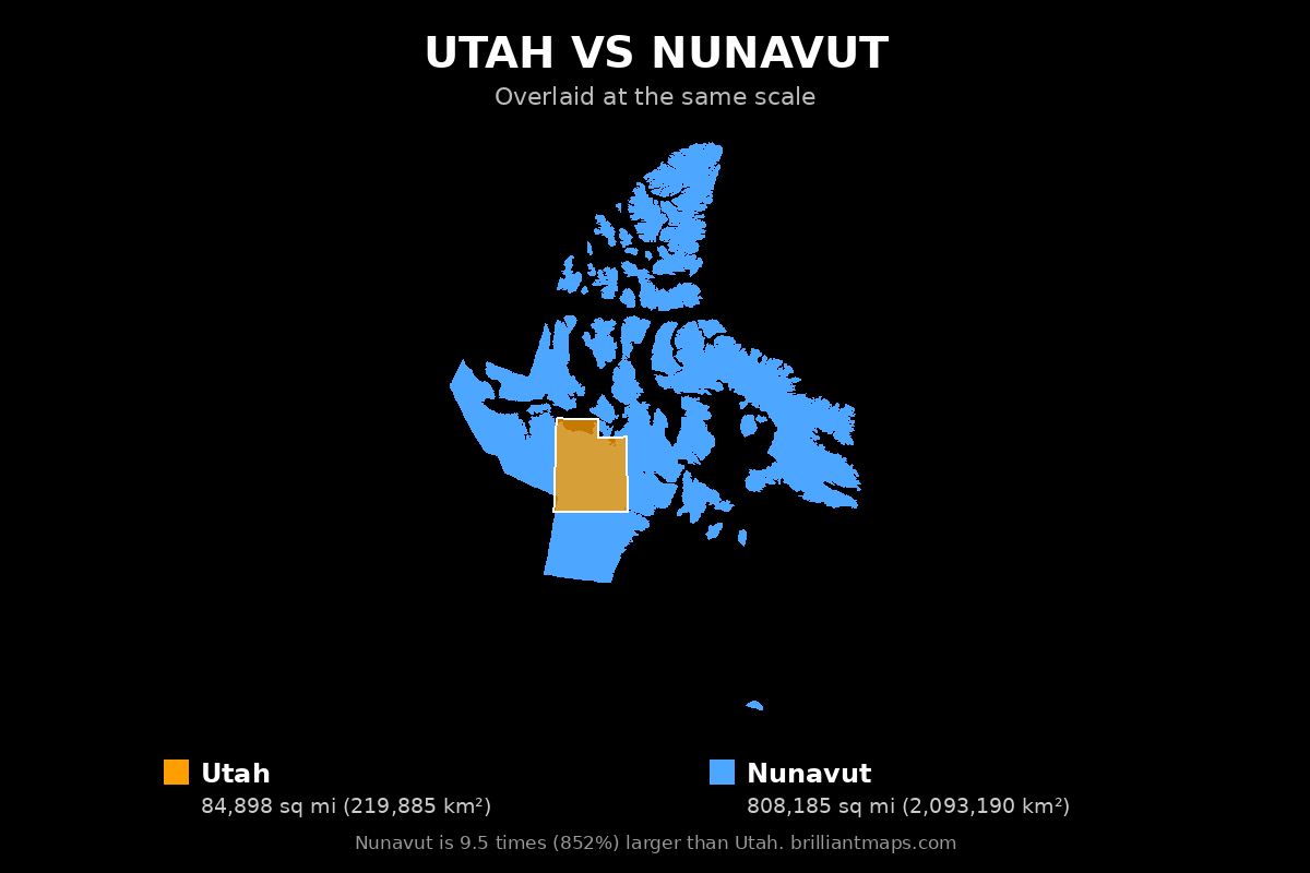Utah vs Nunavut Size Comparison Map