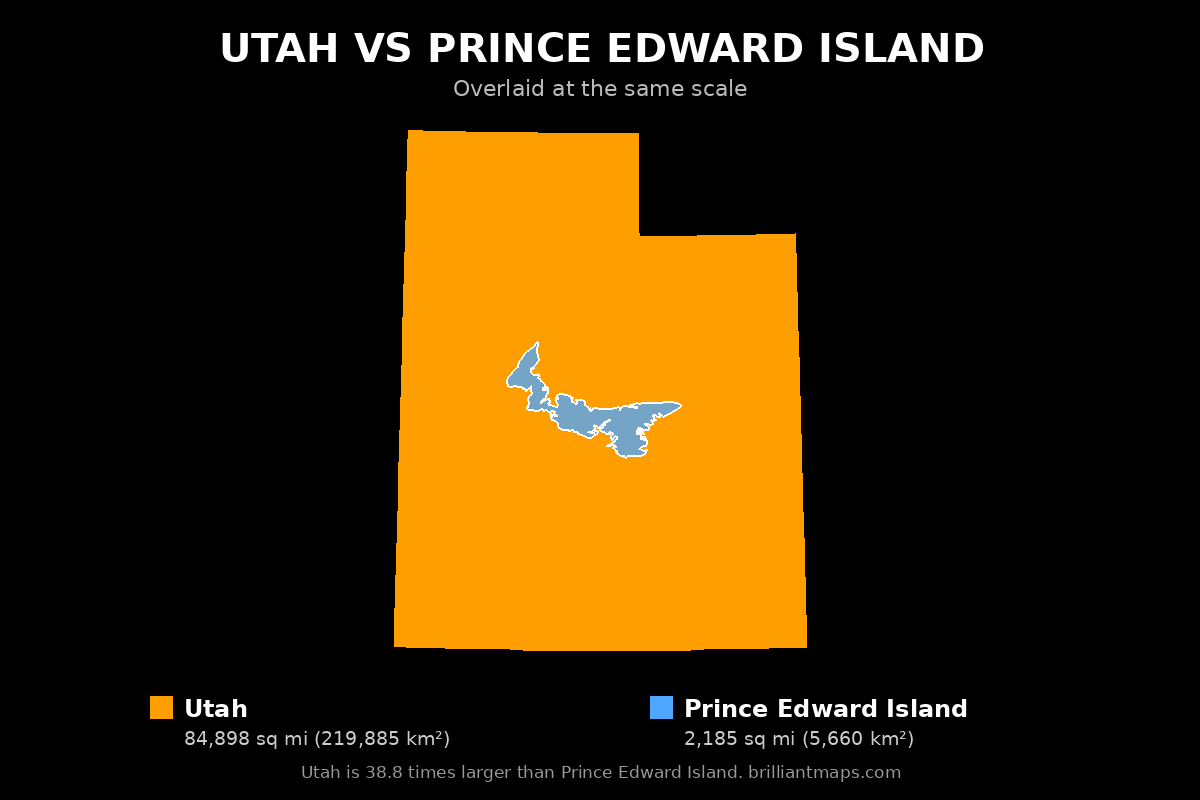 Utah vs Prince Edward Island Size Comparison Map