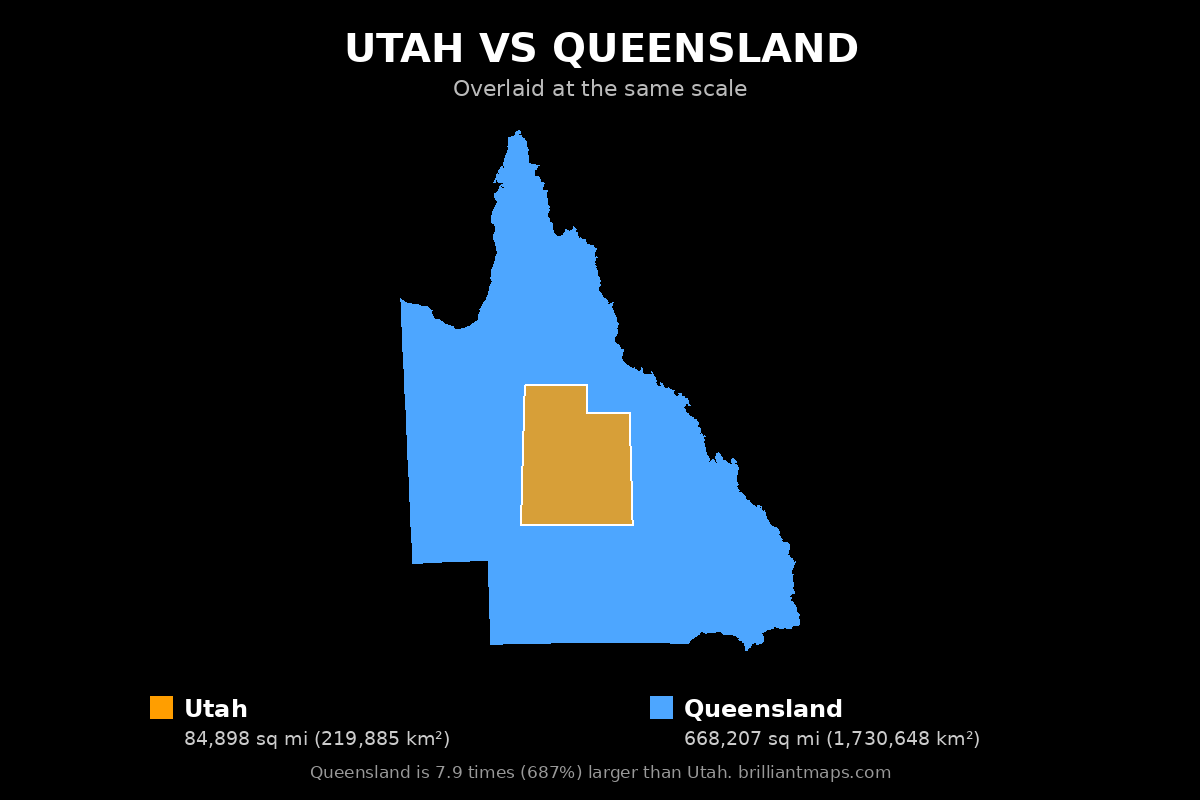 Utah vs Queensland Size Comparison Map