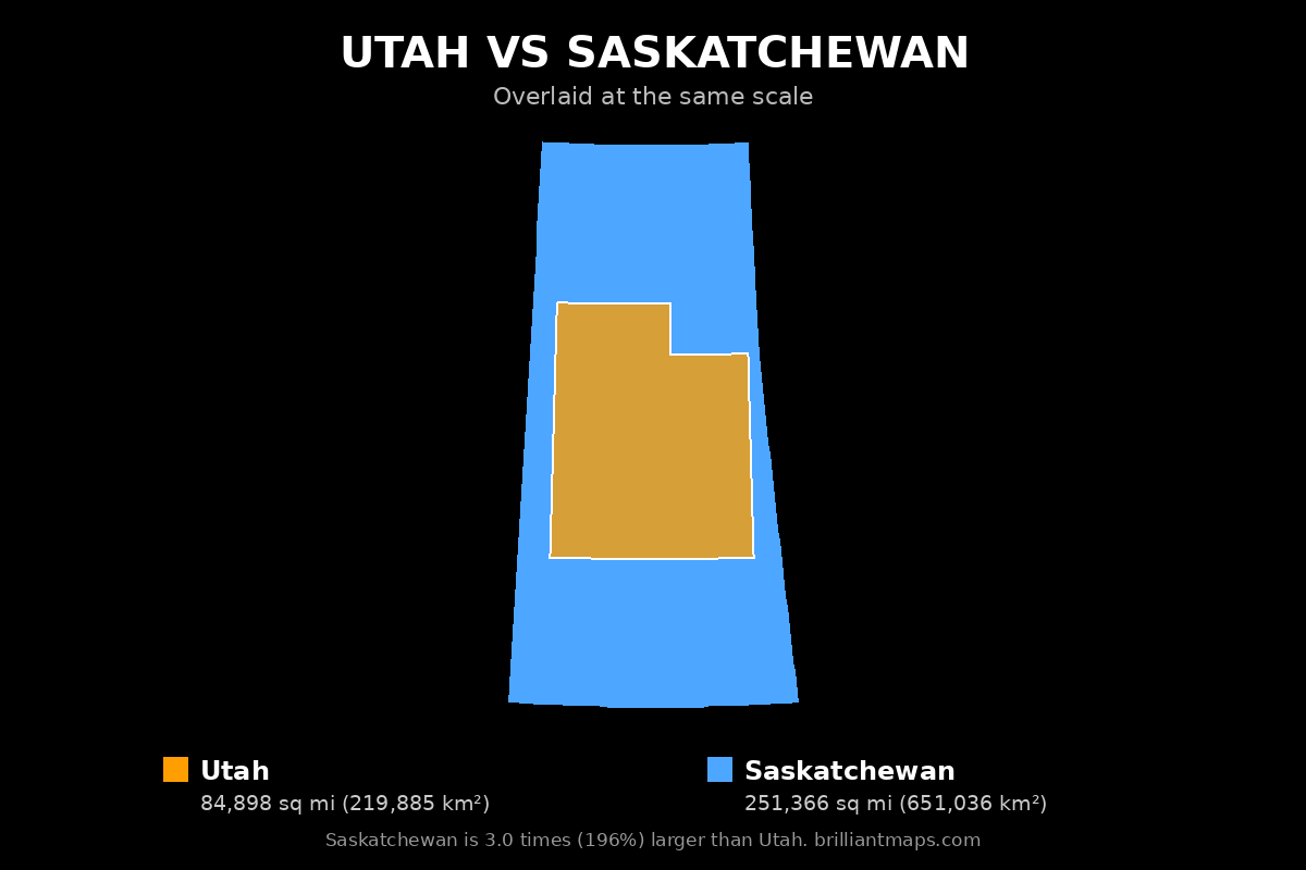 Utah vs Saskatchewan Size Comparison Map