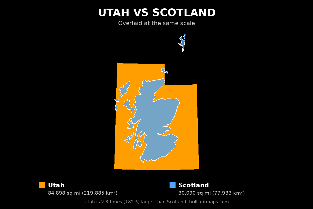 Utah vs Scotland Size Comparison Map