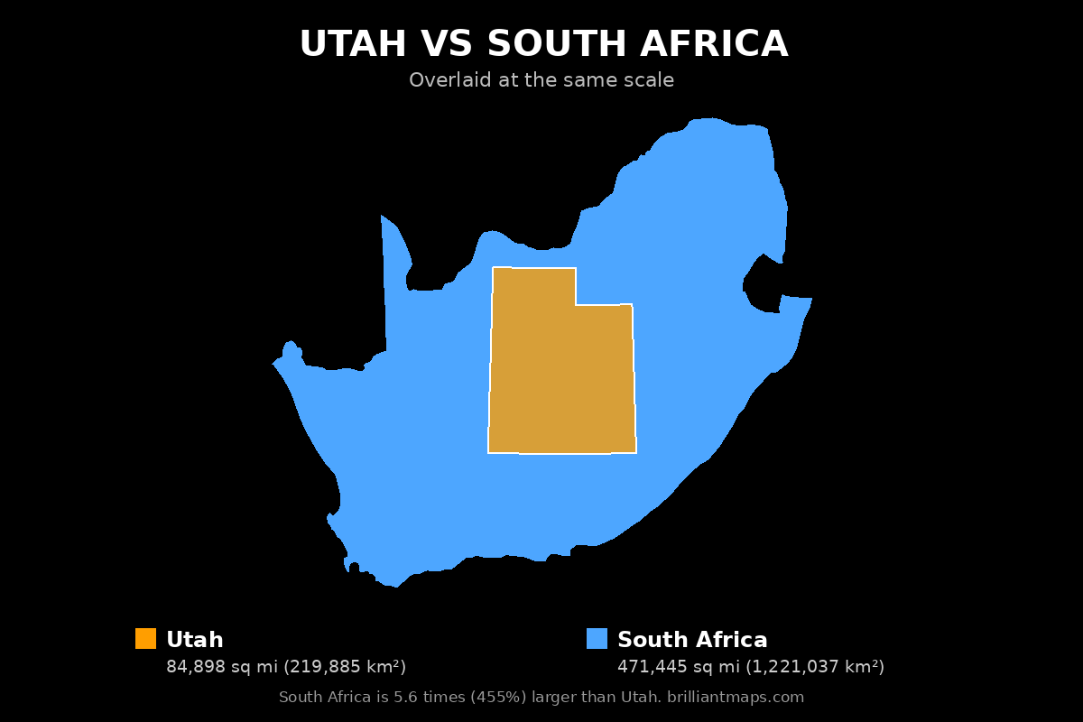 Utah vs South Africa Size Comparison Map
