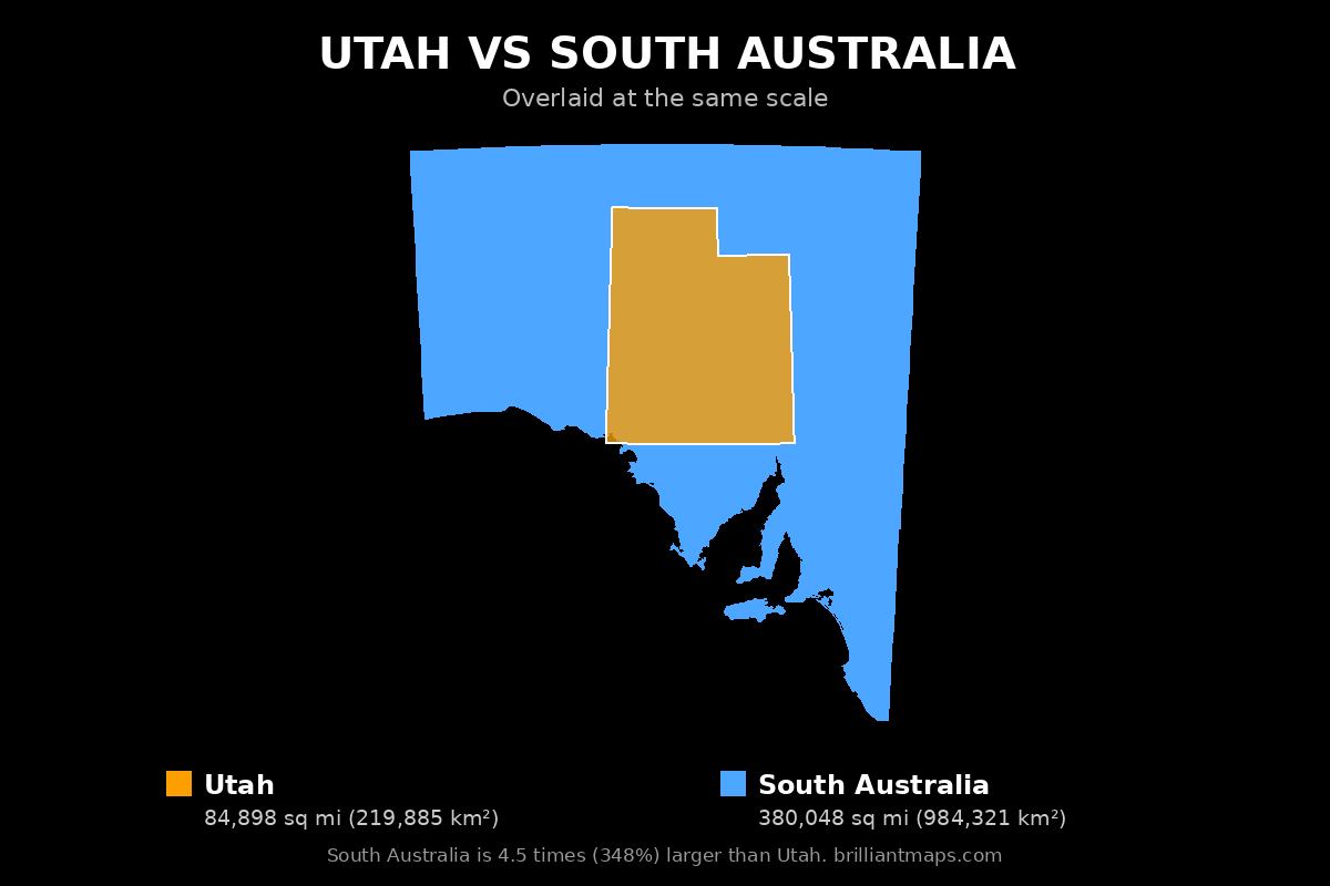 Utah vs South Australia Size Comparison Map