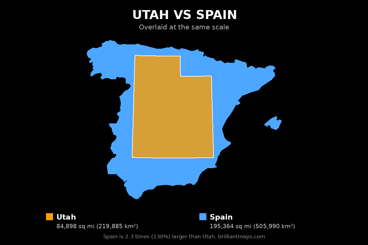 Utah vs Spain Size Comparison Map