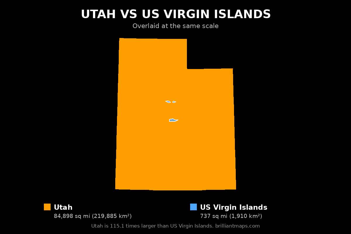 Utah vs US Virgin Islands Size Comparison Map