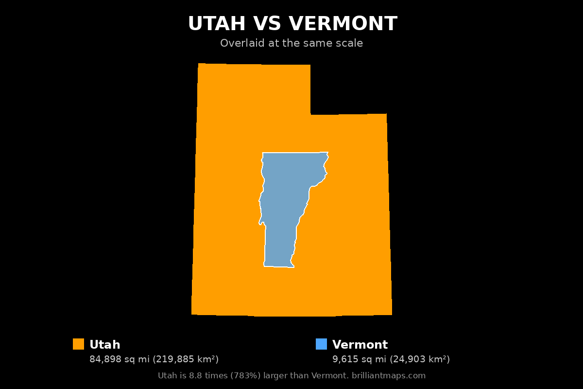 Utah vs Vermont Size Comparison Map