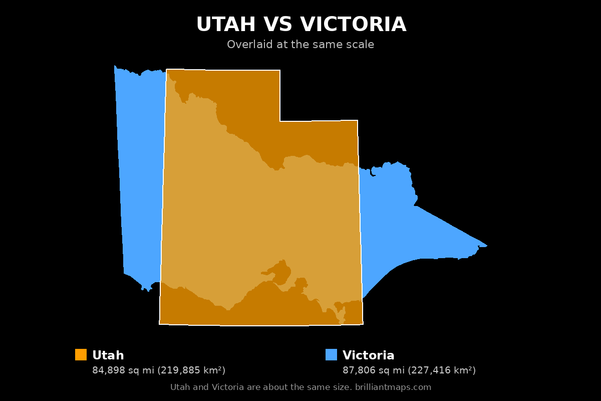 Utah vs Victoria Size Comparison Map