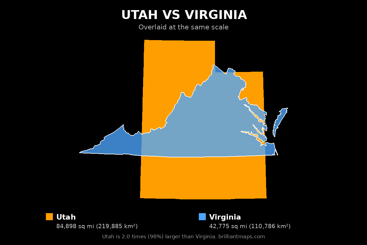 Utah vs Virginia Size Comparison Map