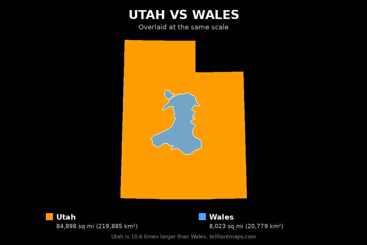 Utah vs Wales Size Comparison Map