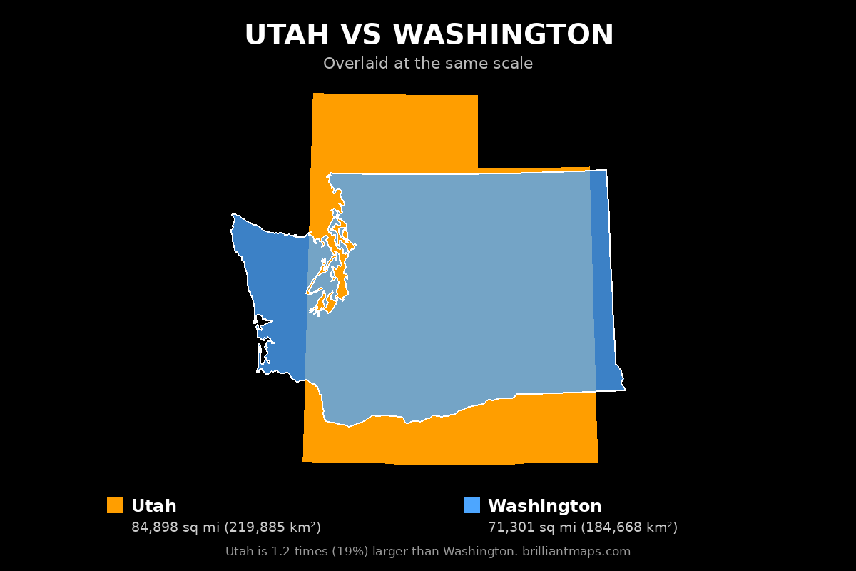 Utah vs Washington Size Comparison Map