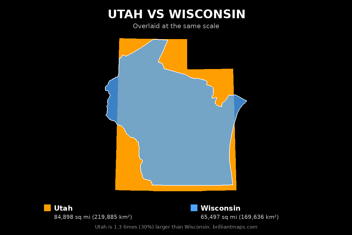 Utah vs Wisconsin Size Comparison Map
