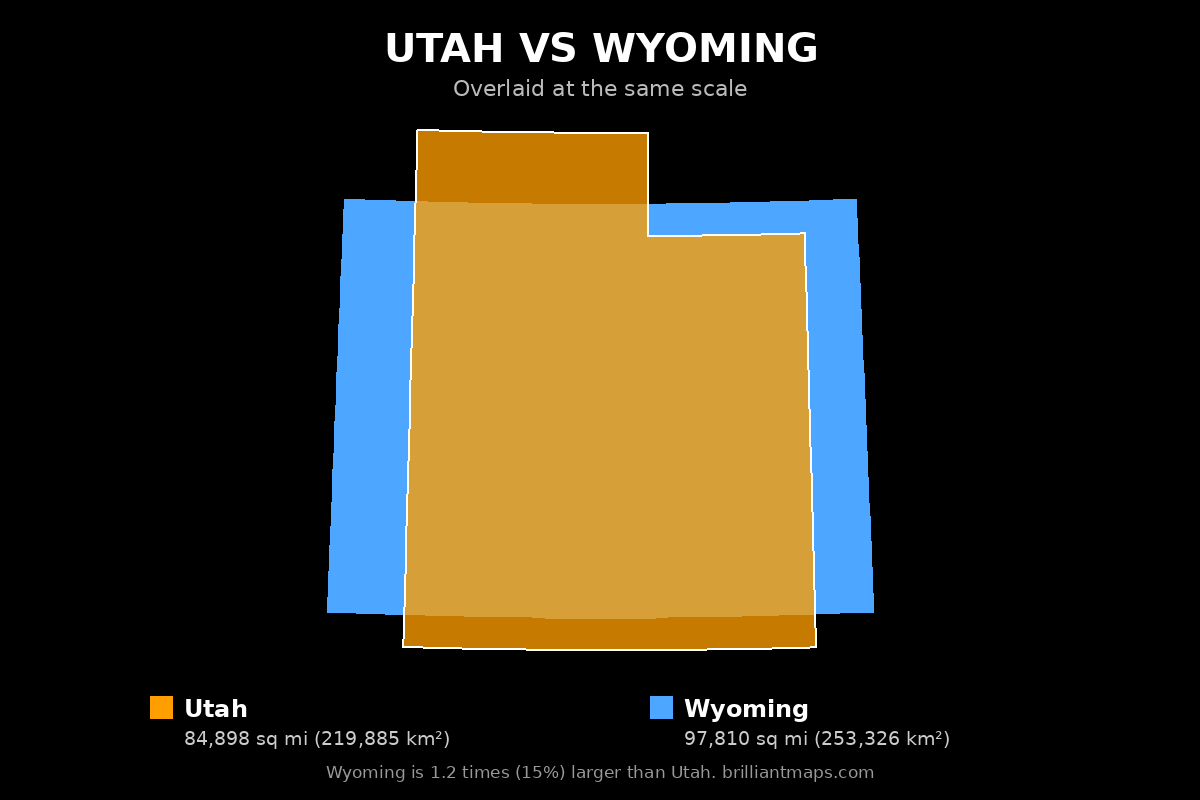Utah vs Wyoming Size Comparison Map