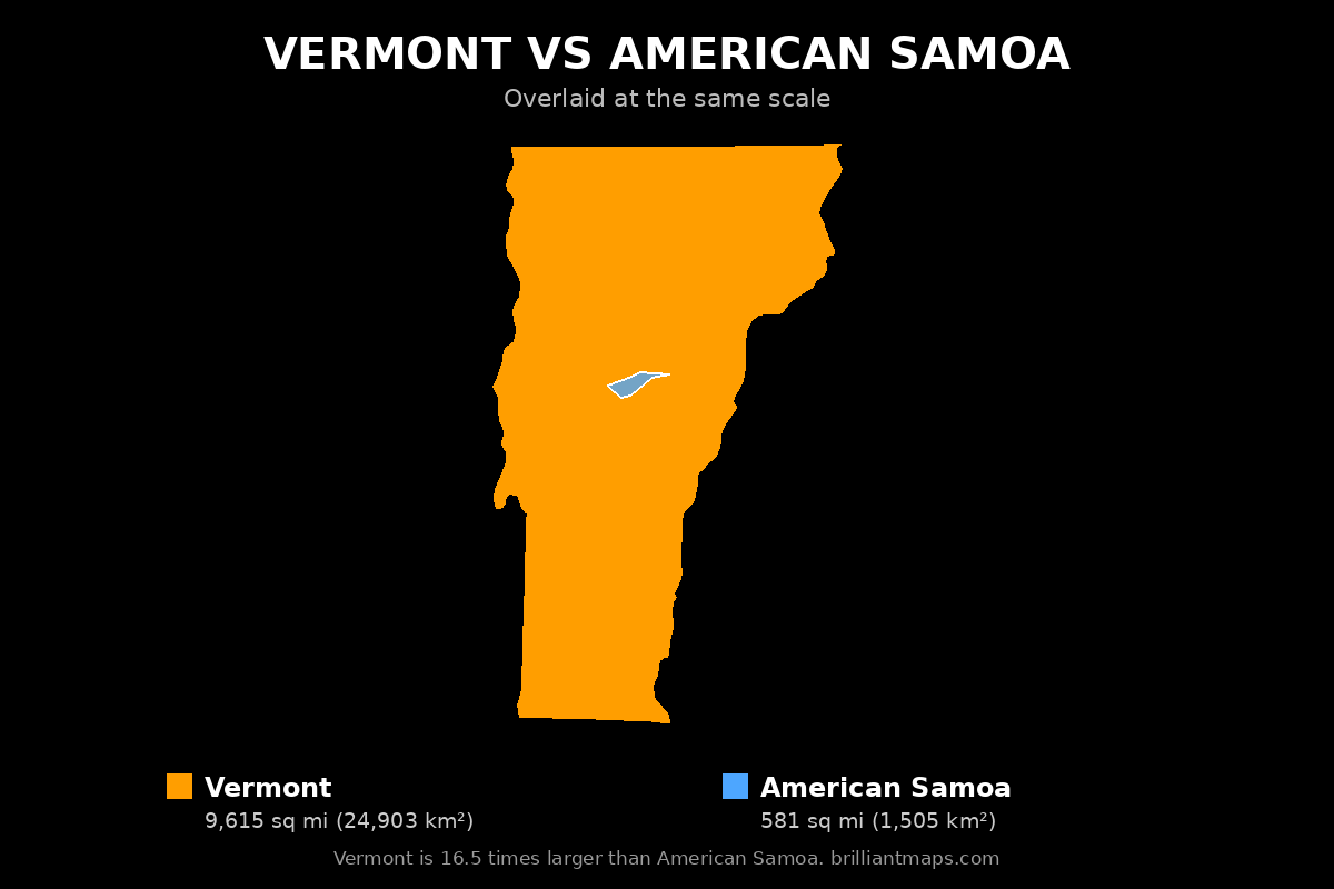 Vermont vs American Samoa Size Comparison Map