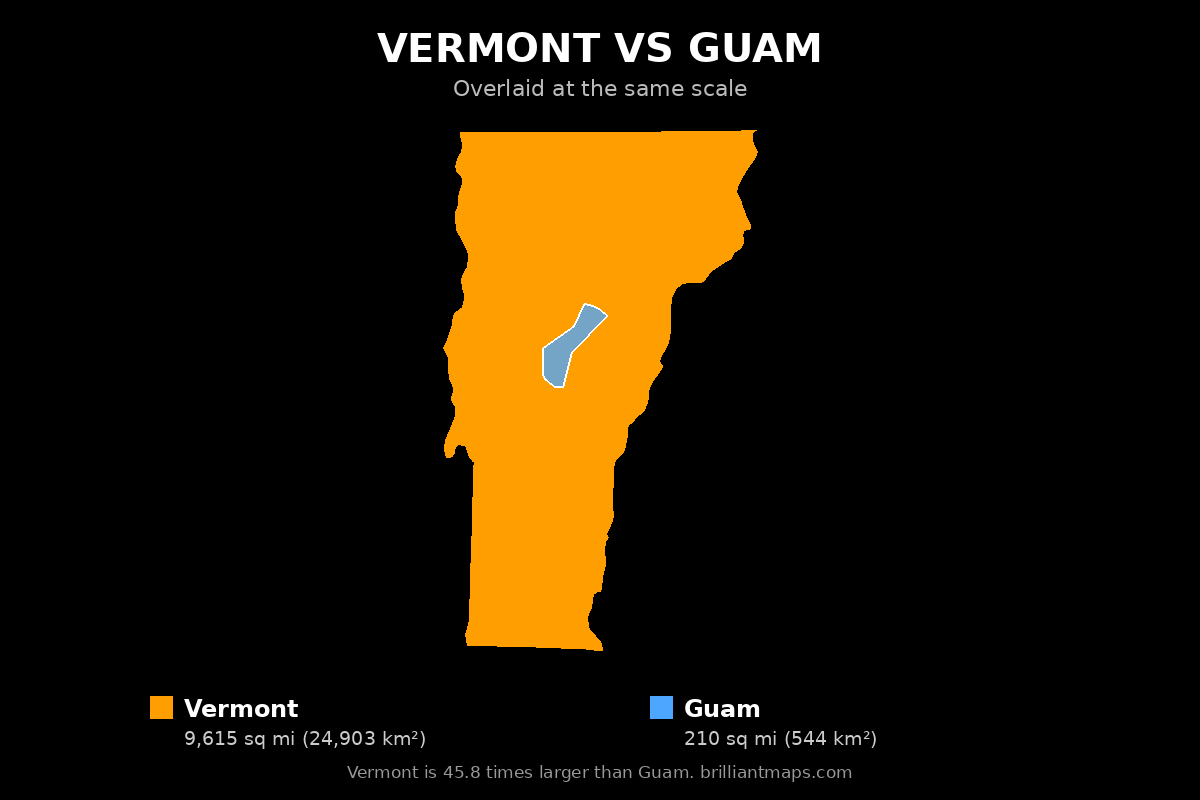 Vermont vs Guam Size Comparison Map