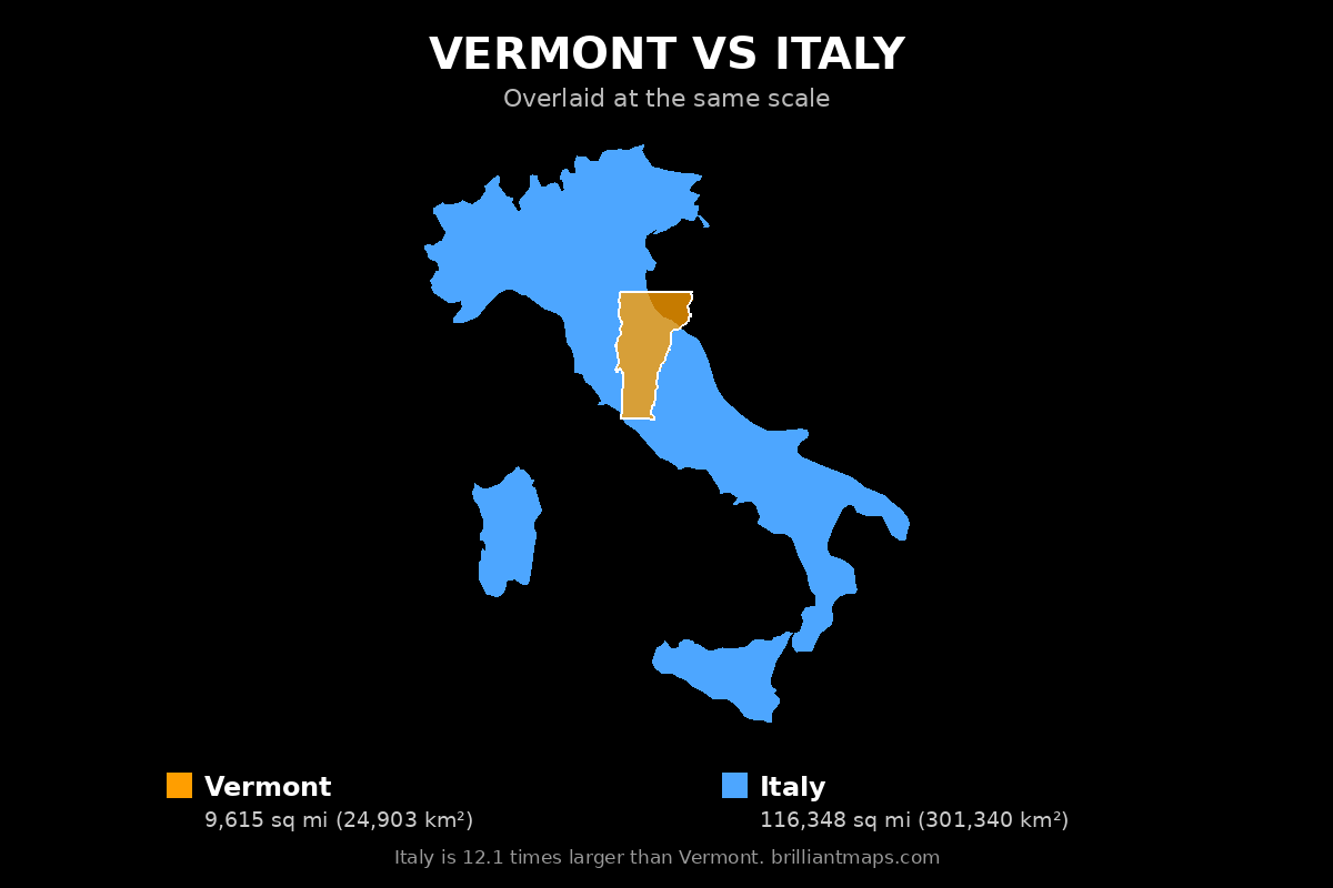 Vermont vs Italy Size Comparison Map