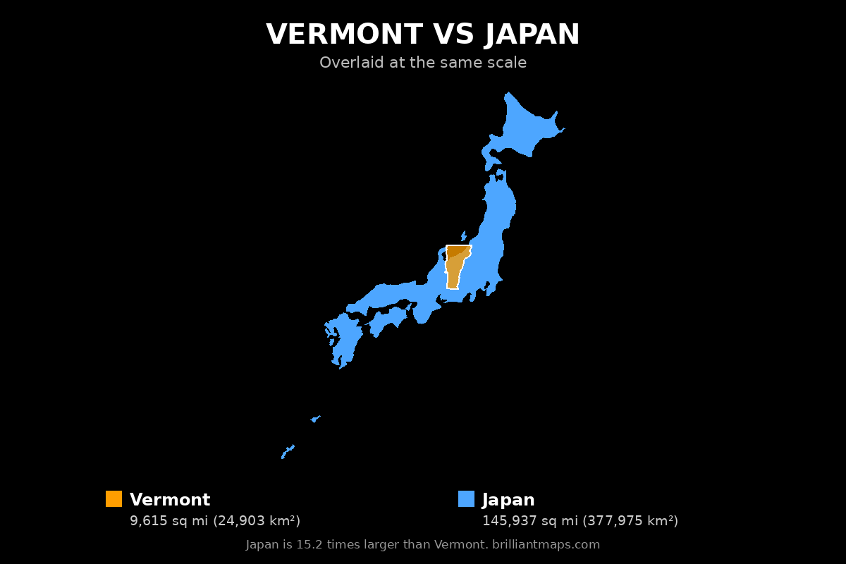 Vermont vs Japan Size Comparison Map