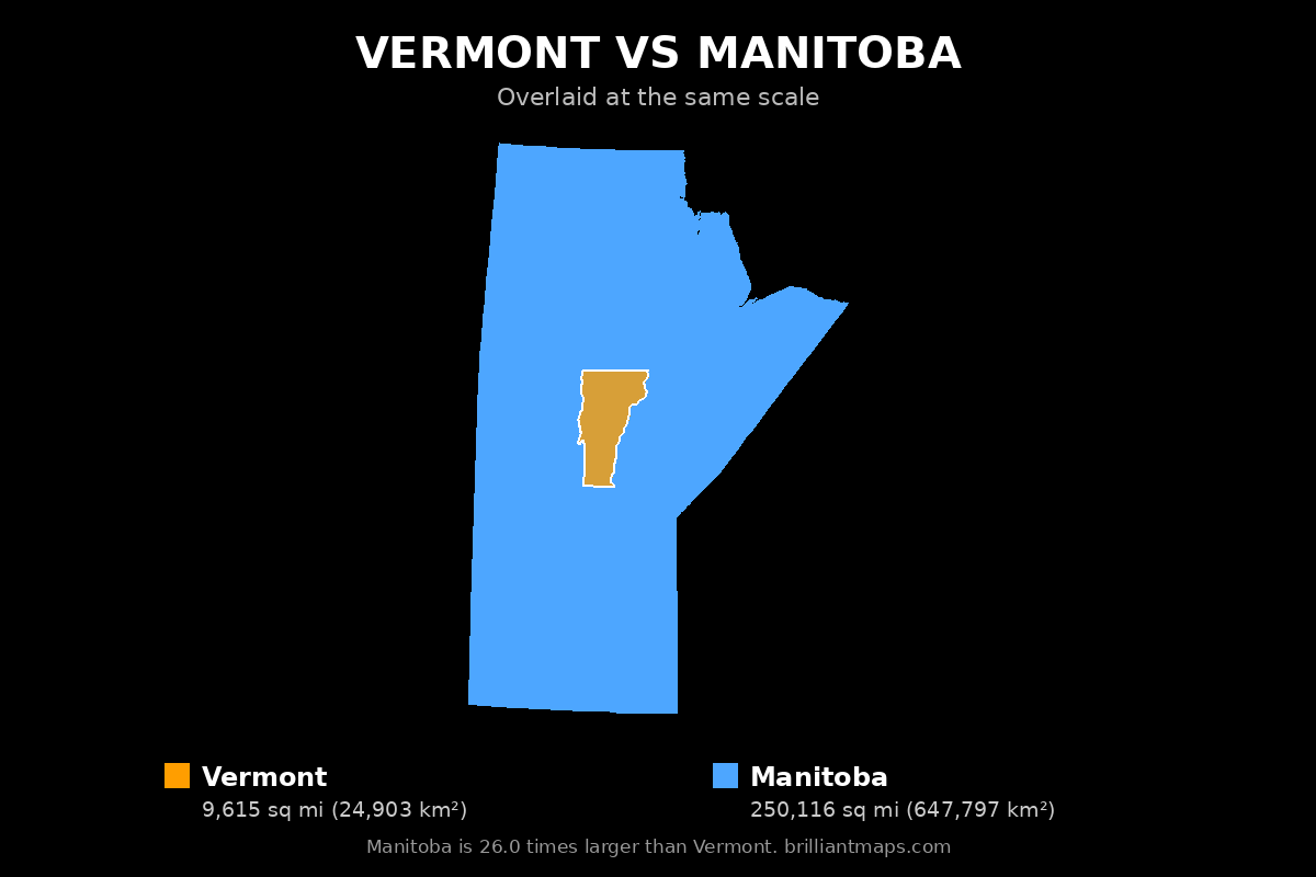 Vermont vs Manitoba Size Comparison Map