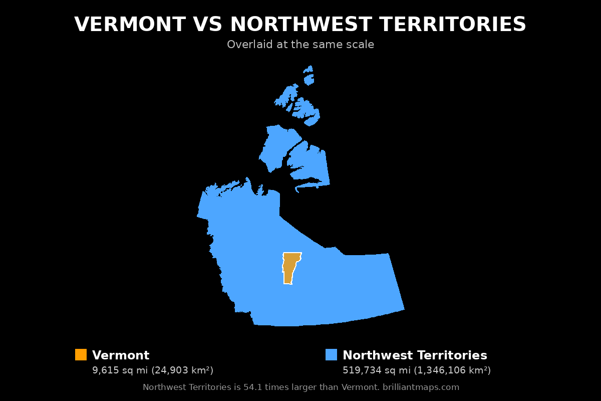 Vermont vs Northwest Territories Size Comparison Map