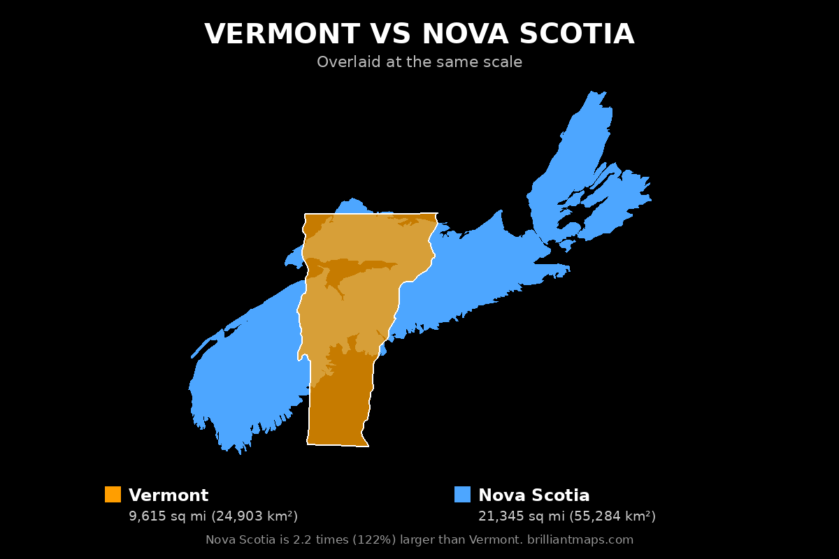 Vermont vs Nova Scotia Size Comparison Map