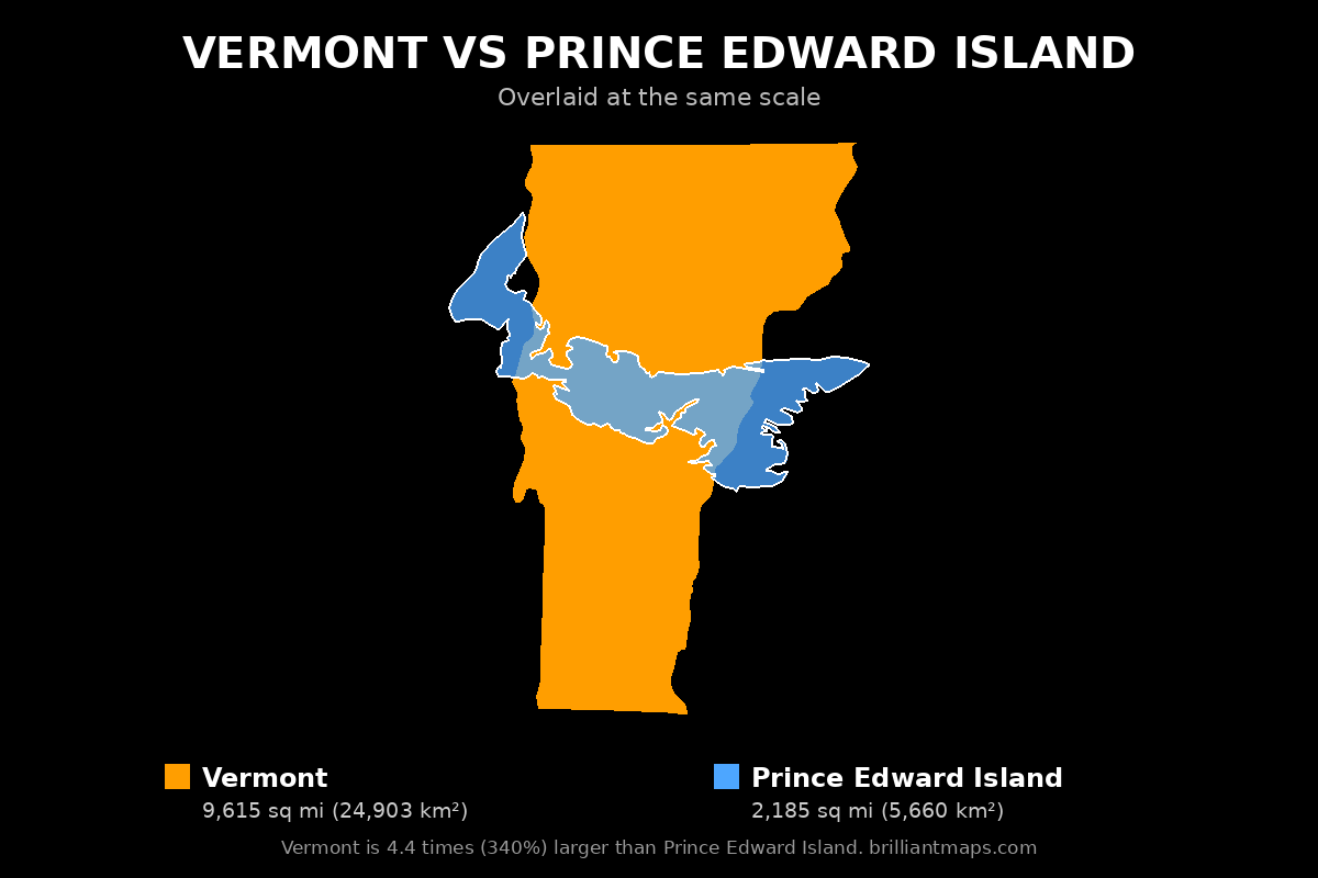 Vermont vs Prince Edward Island Size Comparison Map