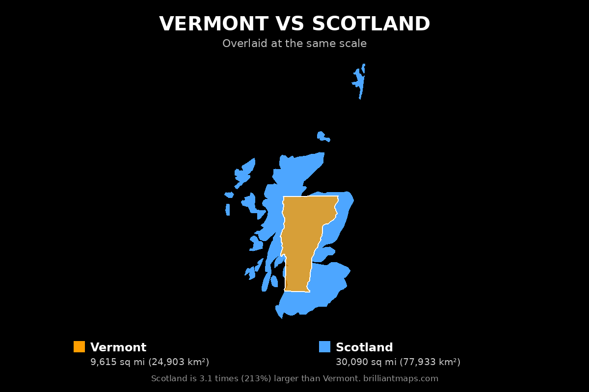 Vermont vs Scotland Size Comparison Map